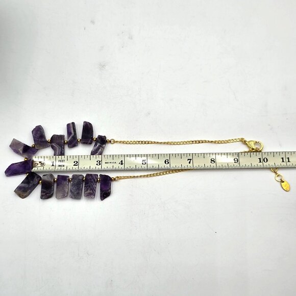 Stauer Amethyst Crystal Raw Point Bib Necklace Gold-Electroplated Spacers - Picture 7 of 8